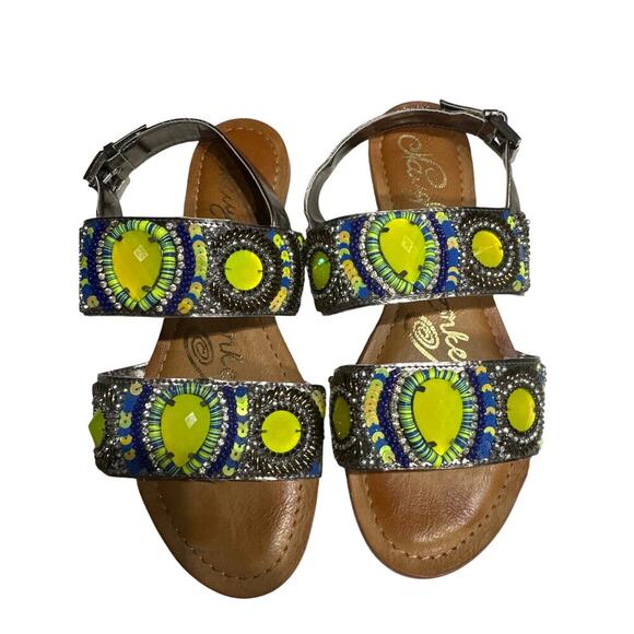 Naughty Monkey Shoes - Naughty Monkey Silver Embellished Sandals Beaded Sequins Multicolor Resort 6 1/2